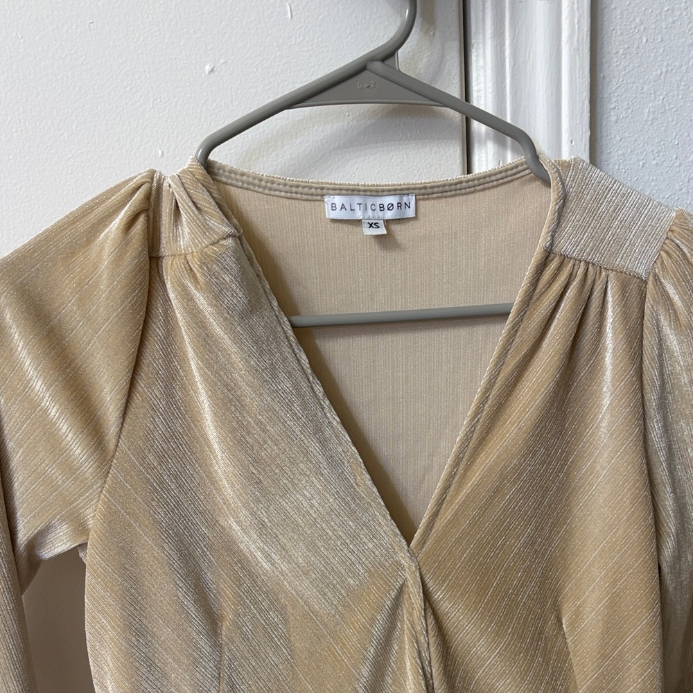 Baltic Born Metallic Beige V-Neck Blouse